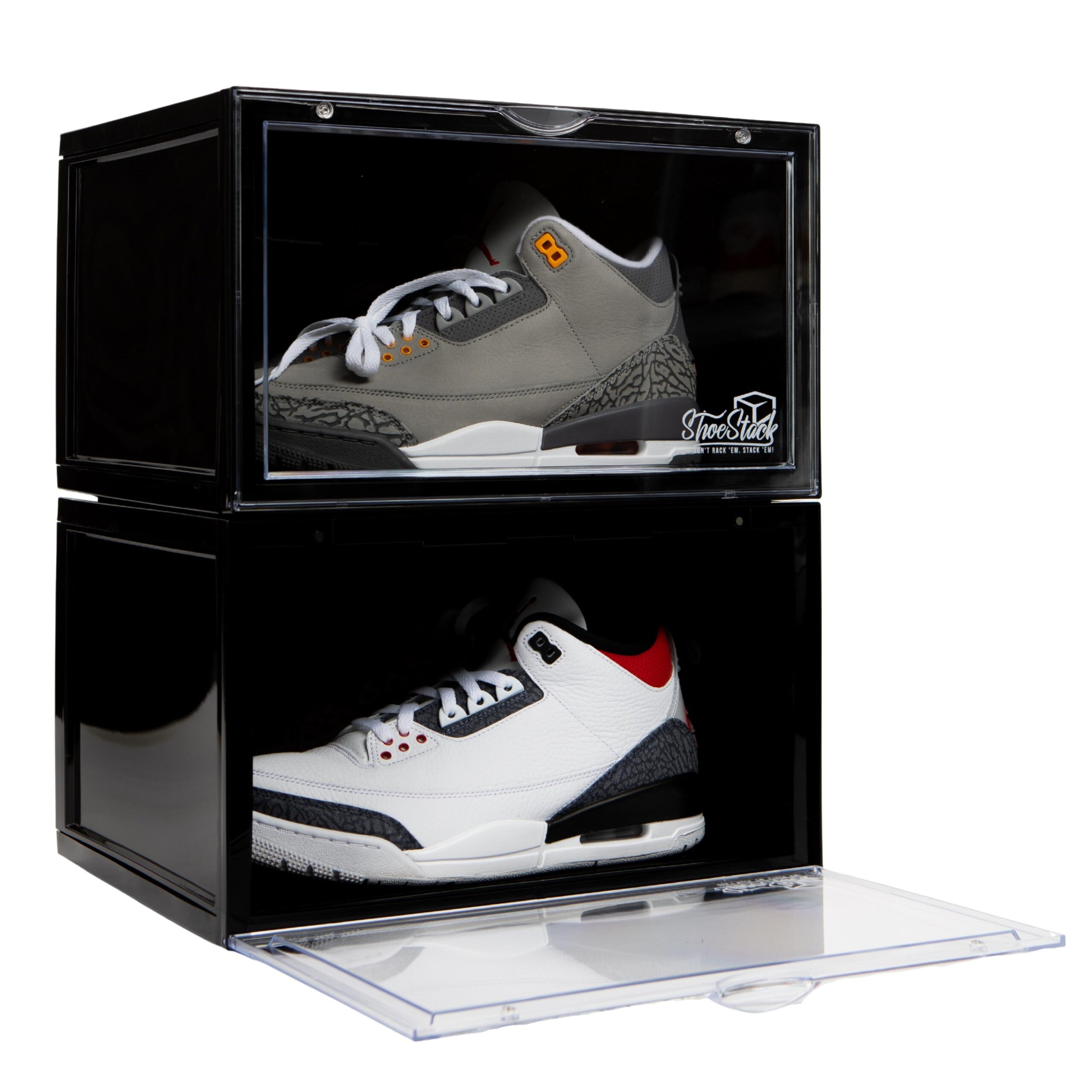 black side drop shoe box open black side drop shoe box open