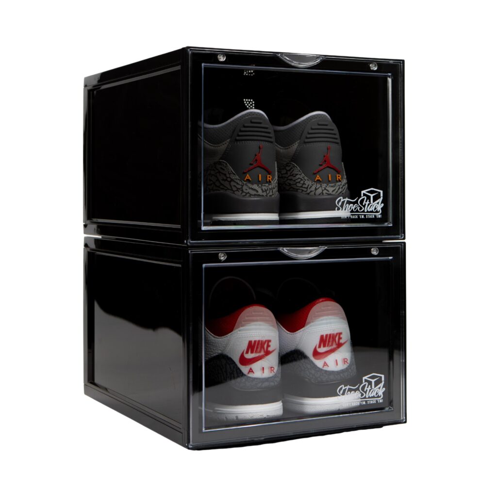 Shoe Storage Boxes | Black Front View Shoe Crates