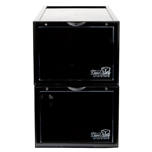angled empty black shoe box