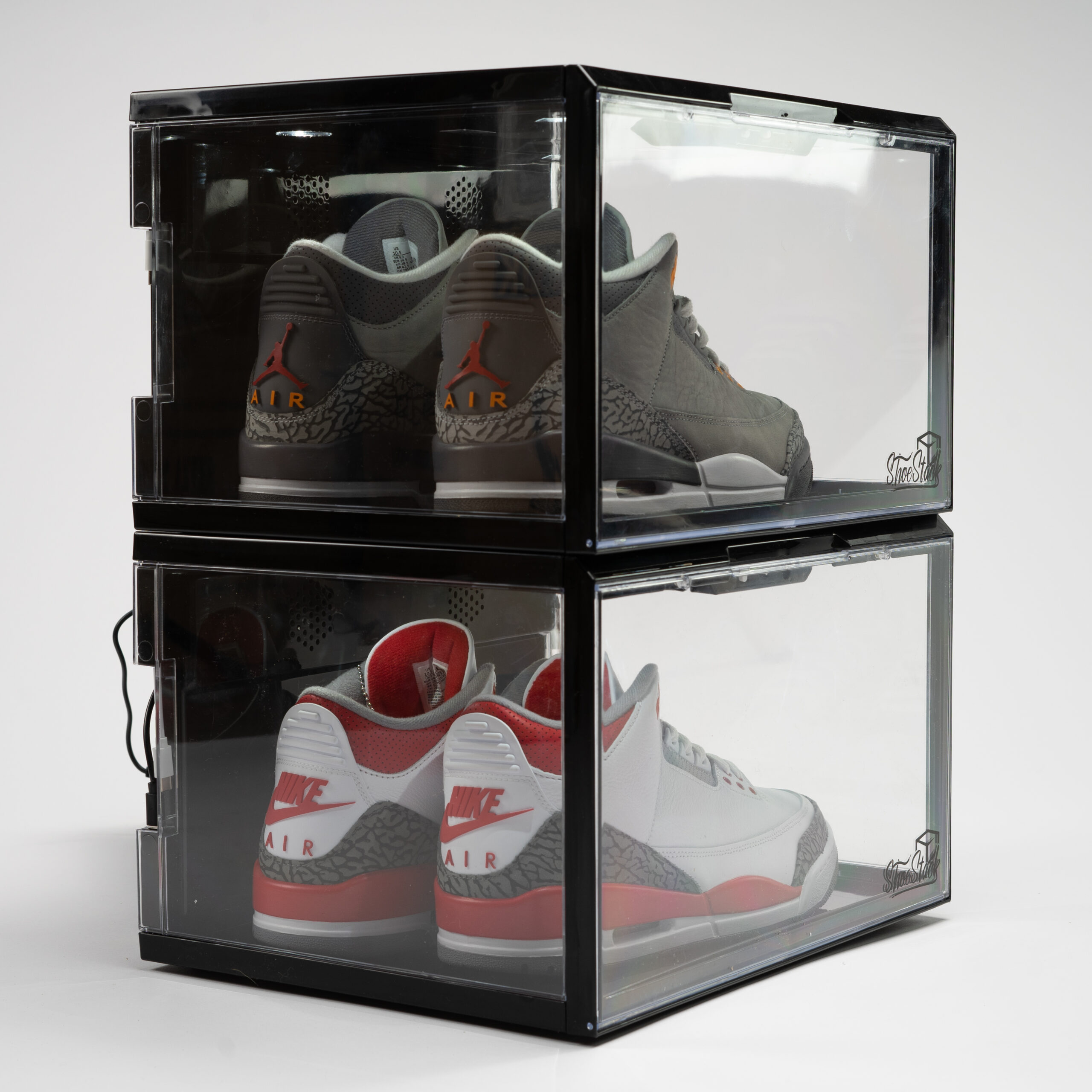 stackable sound activated led shoe boxes in black