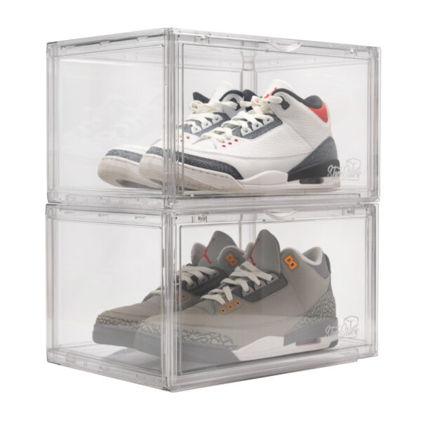 acrylic shoe boxes stacked up