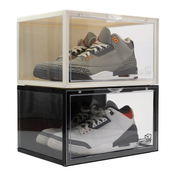 Shoe storage box 180 degree views black and white