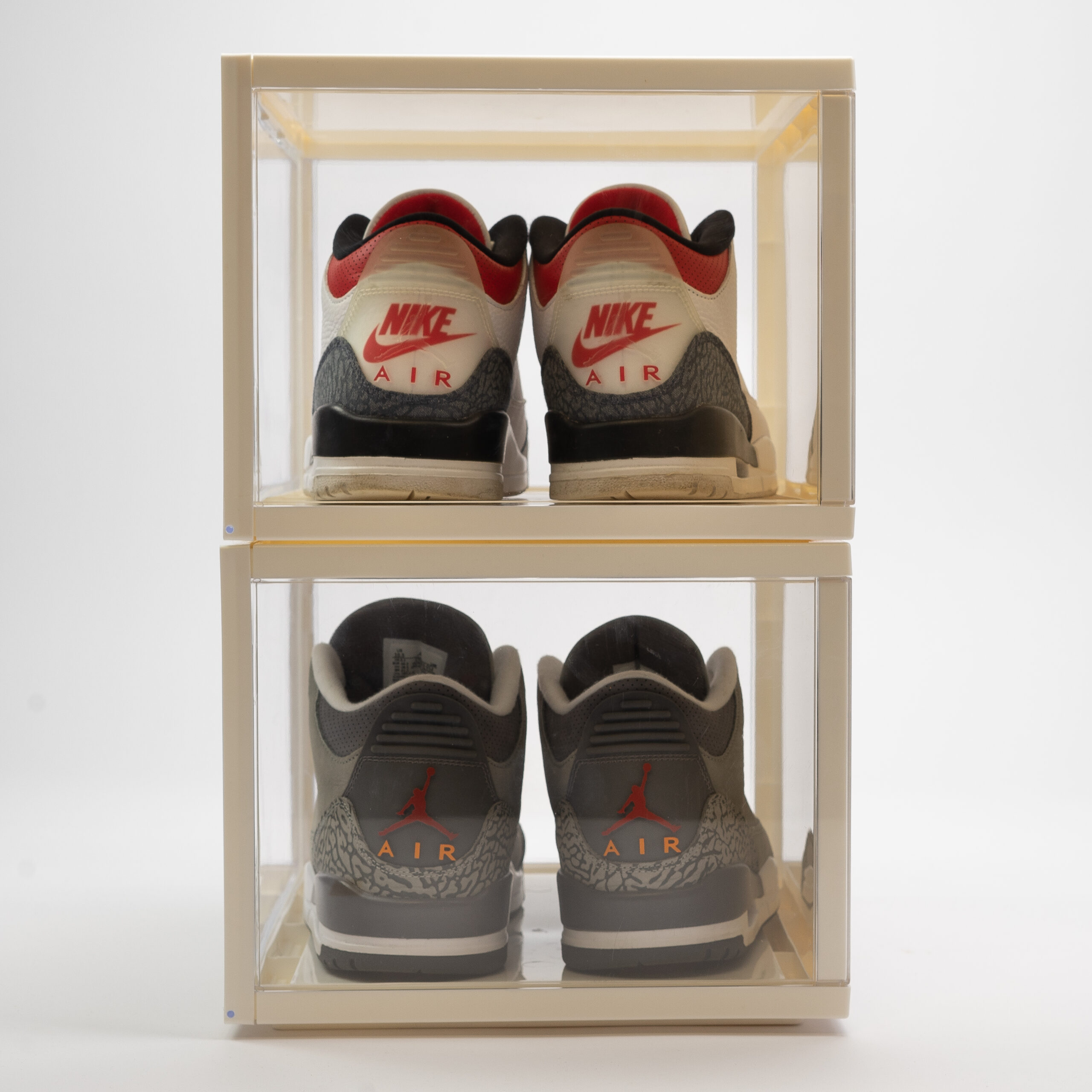 back view jordans in white 180 degree shoe storage box