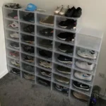 clear shoe boxes stacked up