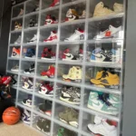 dream wall of shoes stacked up