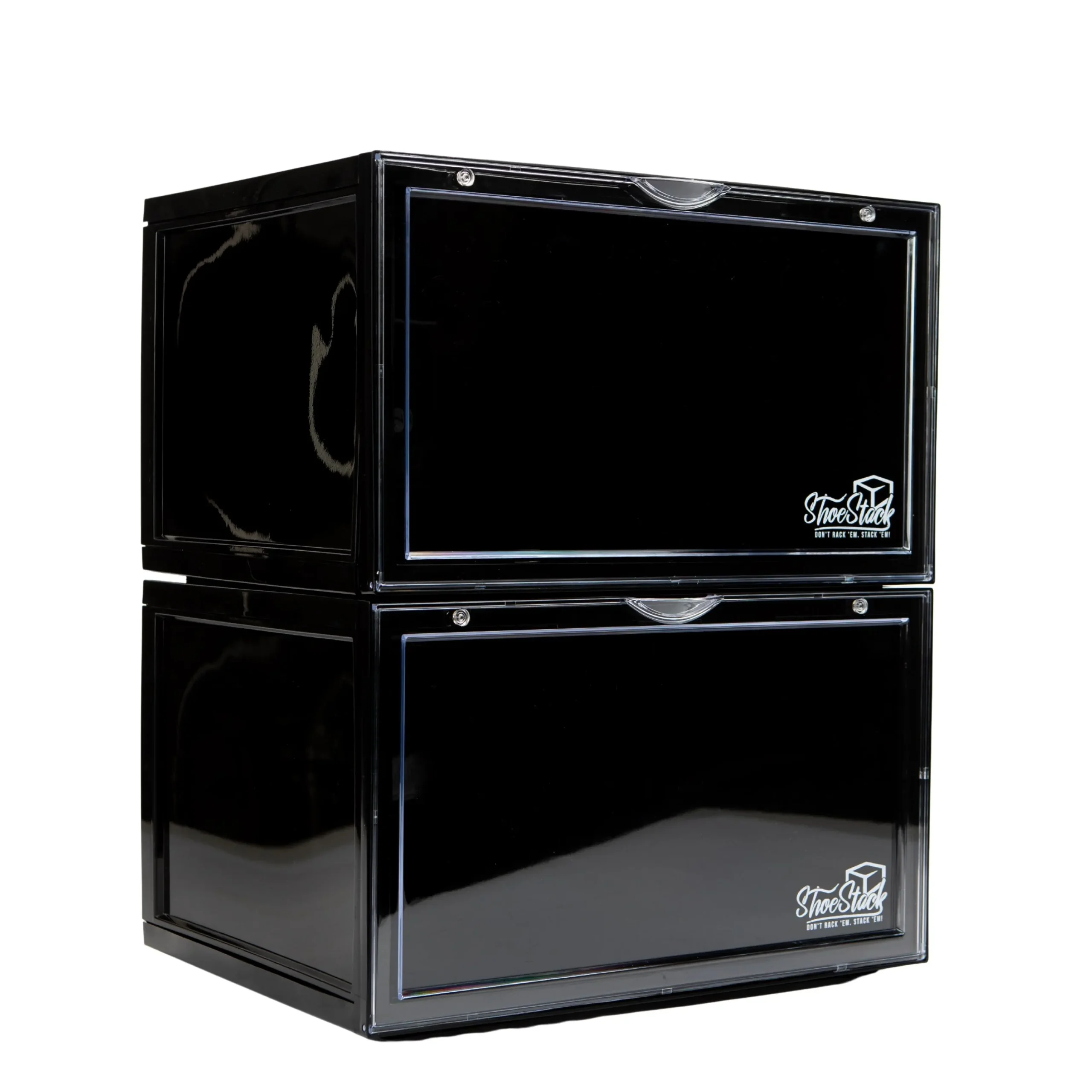 shoe storage crates black side view shoestack