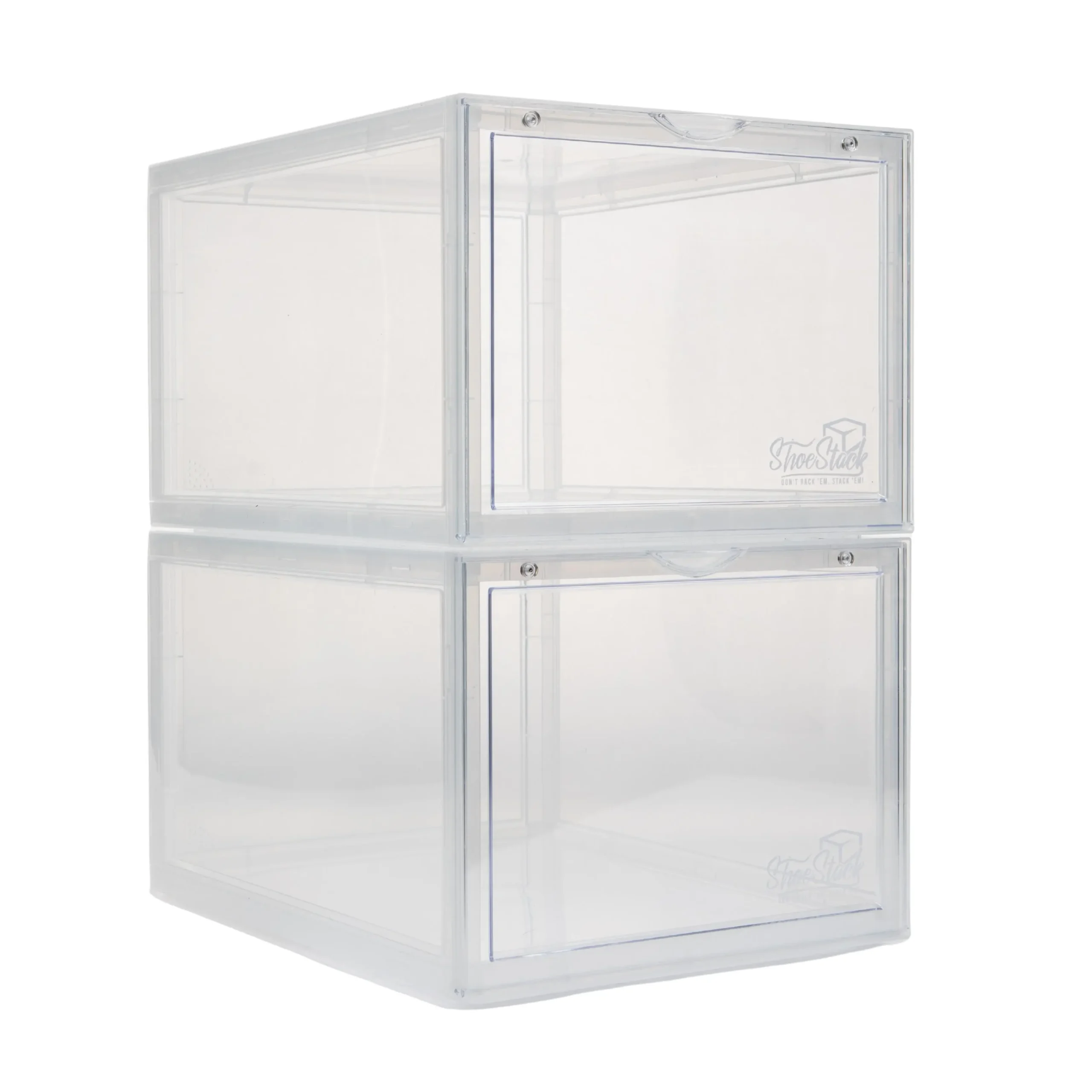 front view clear shoe organisation boxes