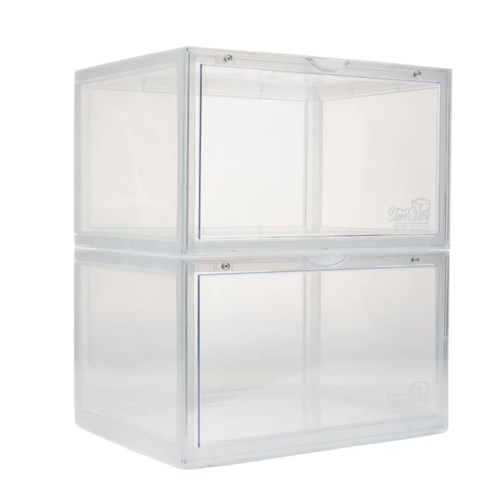 clear shoe storage crates side view shoestack
